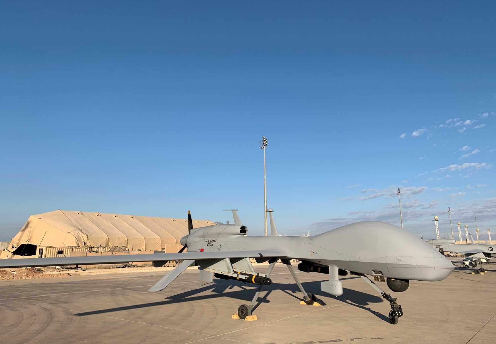 A picture taken on Jan 13, 2020, during a press tour organised by the US-led coalition fighting the remnants of the Islamic State group, shows US army drones at the Ain al-Asad airbase in the western Iraqi province of Anbar. Photo: AFP