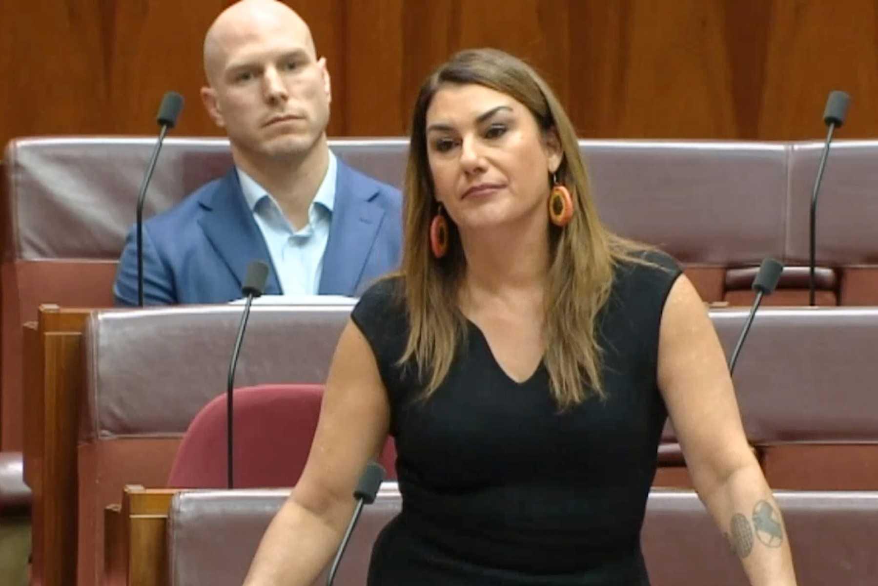 This screen grab taken from video released by the Parliament of Australia on June 15 shows independent senator Lidia Thorpe addressing the Senate in Canberra. Photo: AFP