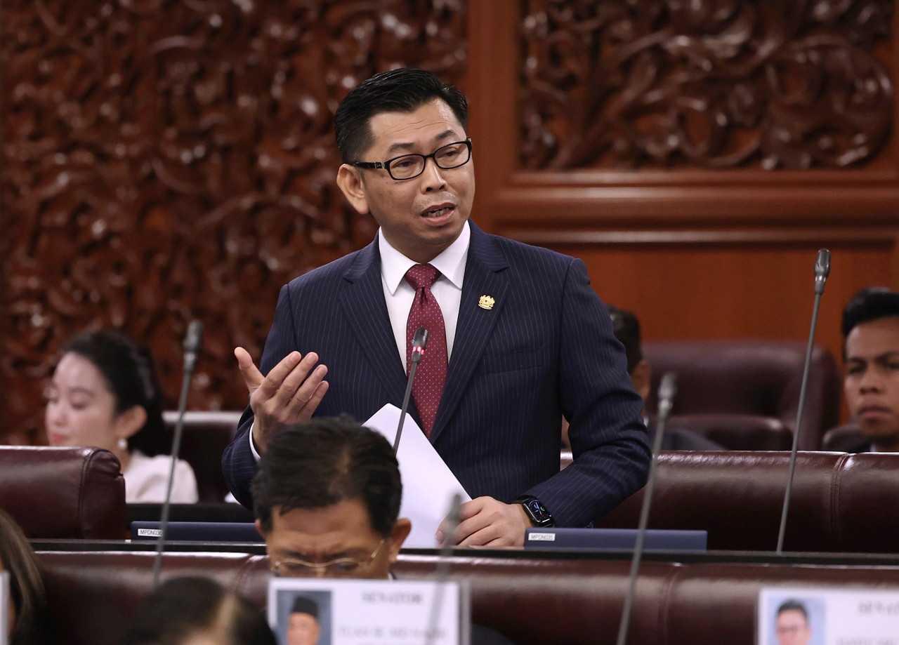 Timbalan Menteri Luar Mohamad Alamin ketika berucap di Dewan Negara, 19 Jun. Gambar: Bernama