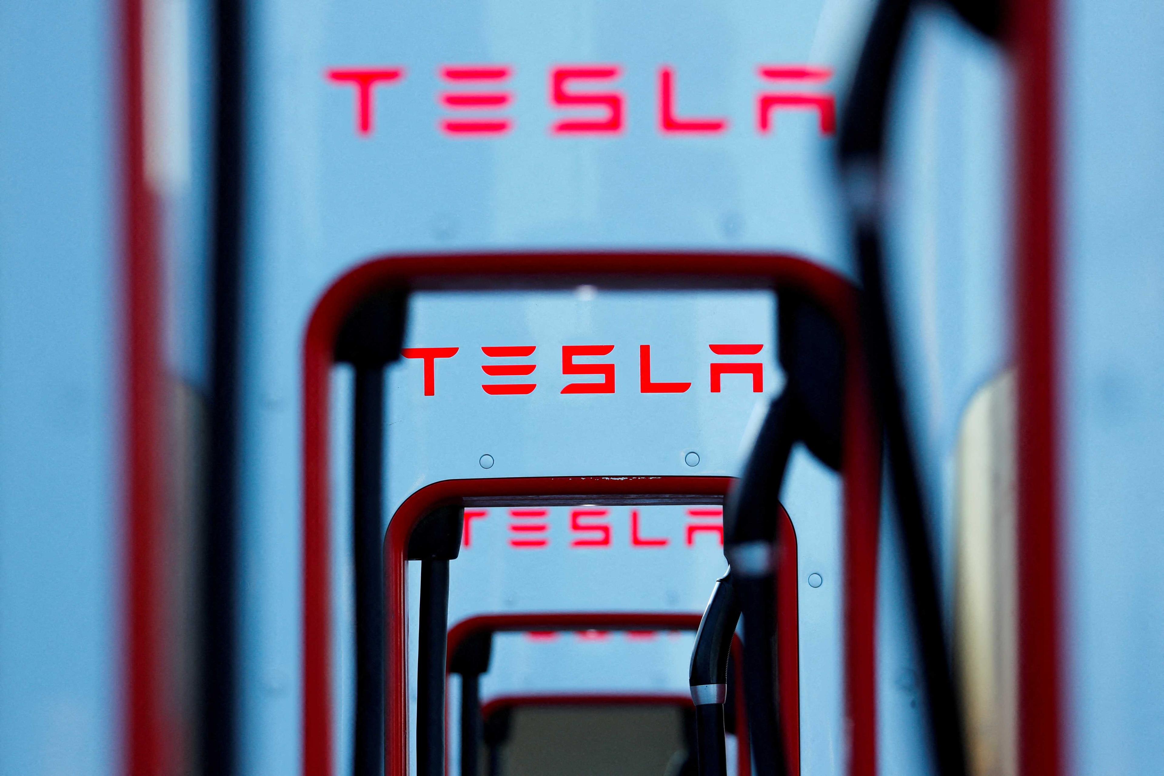 Tesla super chargers are shown in Mojave, California, US July 10, 2019. Photo: Reuters