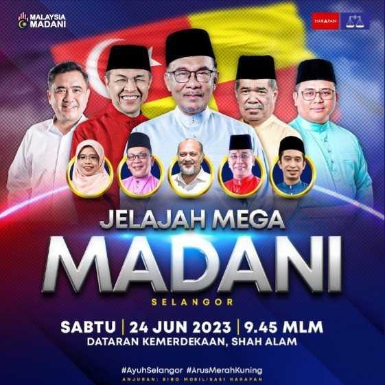 A poster for the 'Jelajah Mega Madani' gathering in Shah Alam.