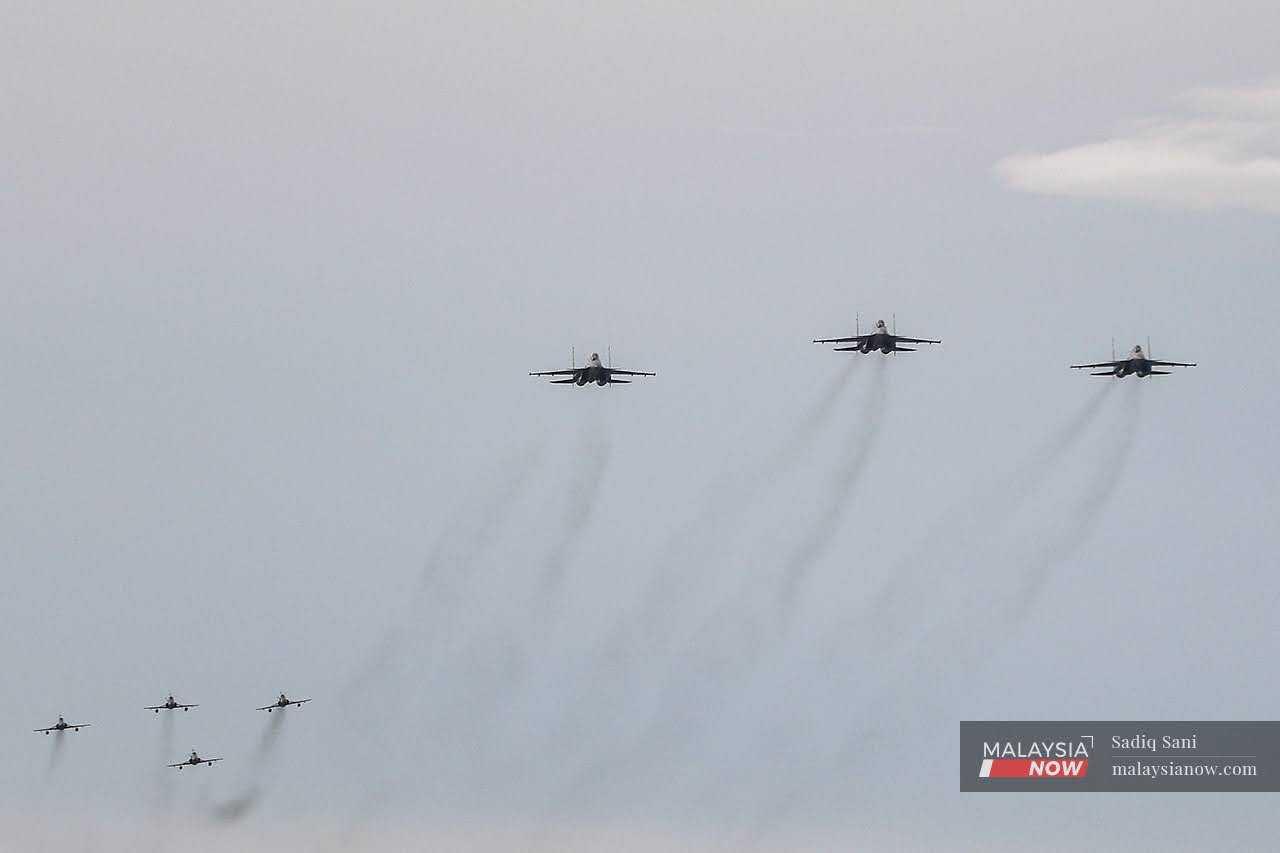 Royal Malaysian Air Force fighter jets soar above the Subang Airbase in this file picture.