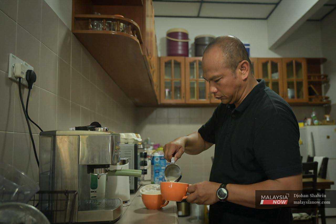 Former army man Ikhwan Azilah starts each morning with a cup of coffee.