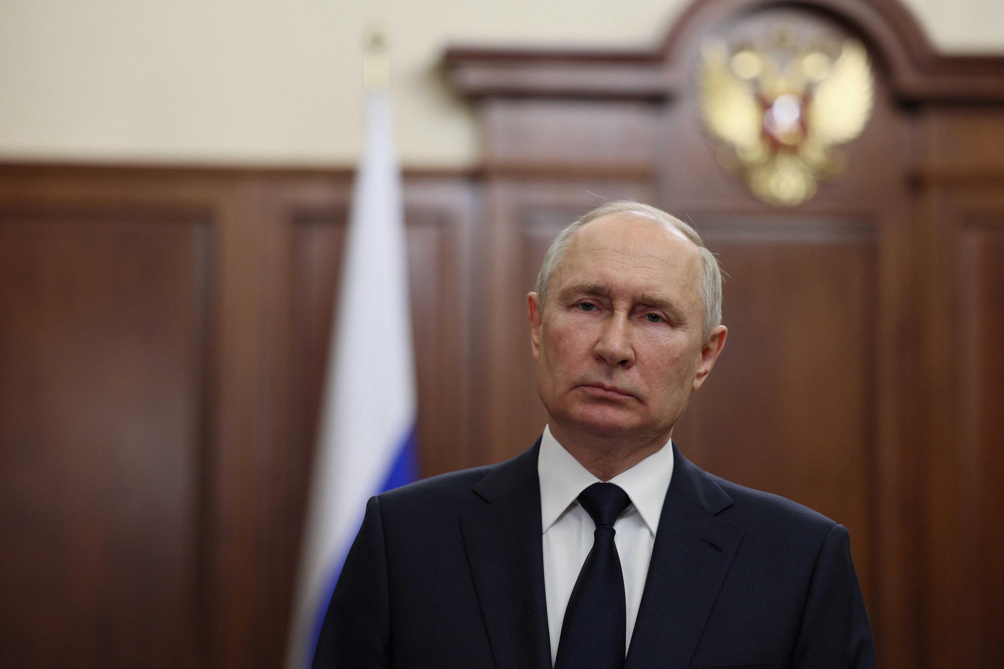 Russian President Vladimir Putin gives a televised address in Moscow, Russia, June 26. Photo: Reuters