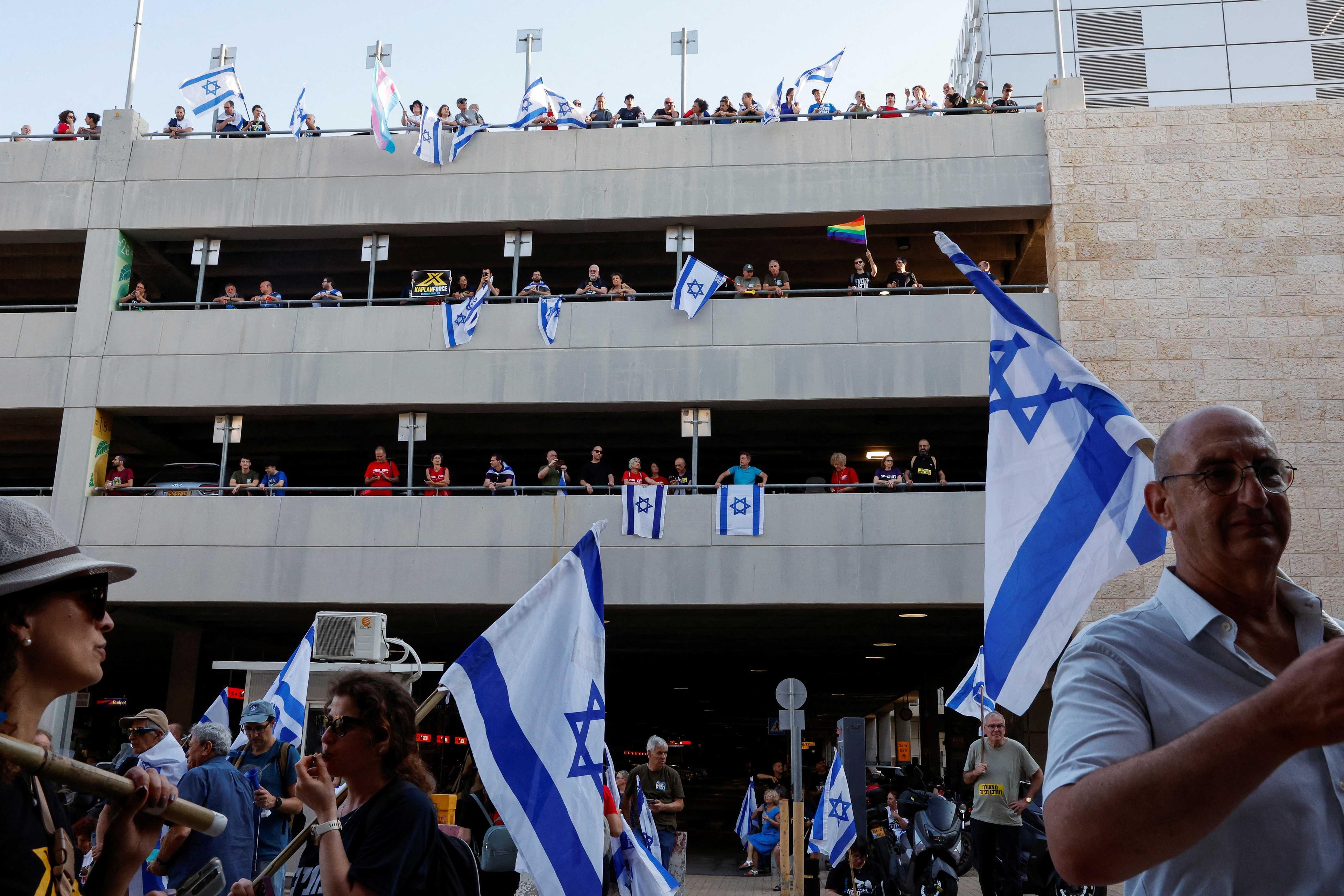 Protesters demonstrate at Ben Gurion International Airport as a response to Israeli Prime Minister Benjamin Netanyahu and his nationalist coalition government's judicial overhaul, in Lod, Israel July 3. Photo: Reuters
