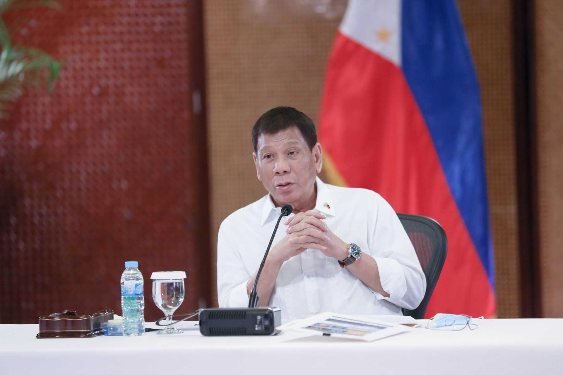 In this handout photo taken on Sept 15, 2021 and received from the Presidential Photo Division (PPD) on Sept 16, former Philippine president Rodrigo Duterte speaks at the Malacañang Palace in Manila. Photo: AFP 