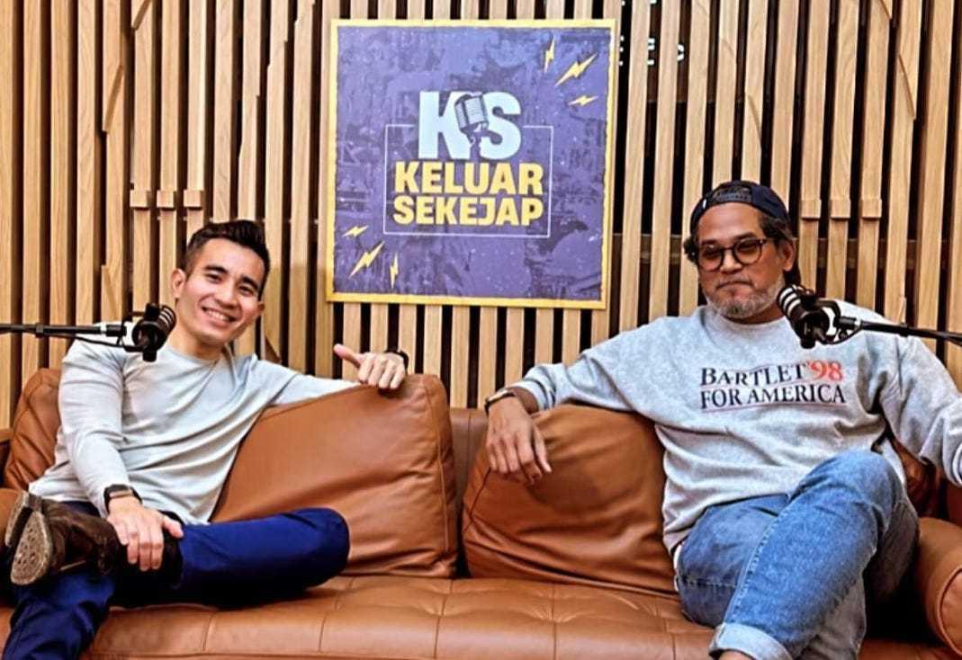 Former Umno members Khairy Jamaluddin and Shahril Hamdan, the co-hosts of the popular 'Keluar Sekejap' podcast. Photo: Facebook
