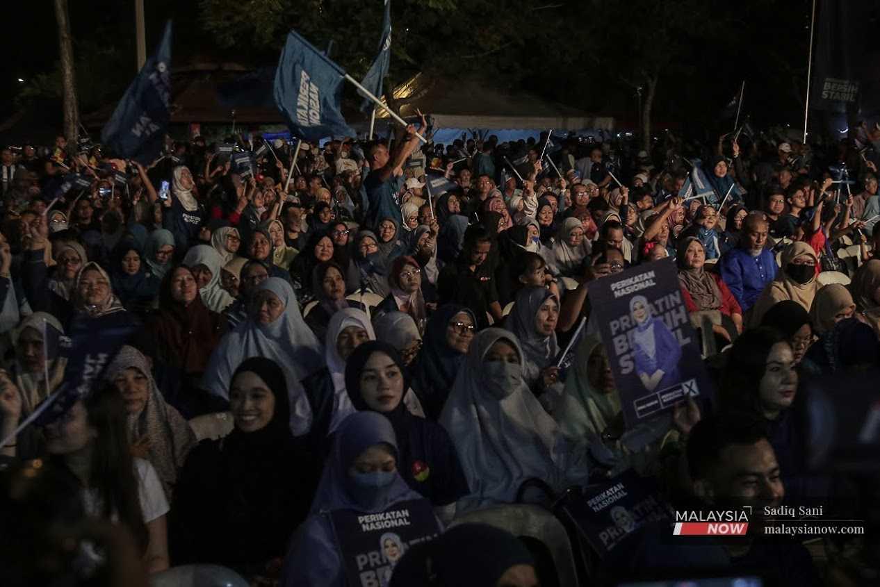 The crowd at Perikatan Nasional's announcement of candidates for the upcoming state elections in Taman Medan, Petaling Jaya, July 26.