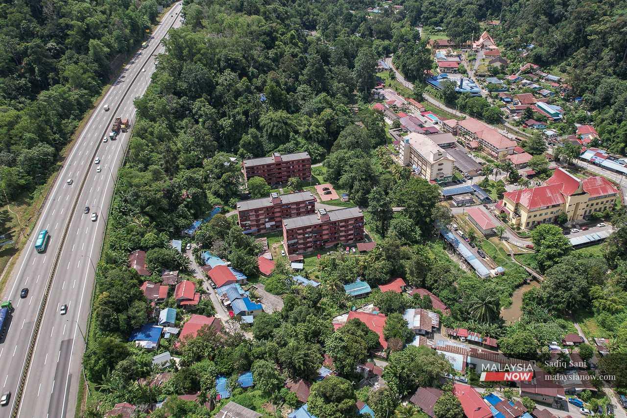 An aerial view of Kampung Orang Asli Batu 12 in Gombak which will be demolished soon to make way for the East Coast Rail Link or ECRL project. 