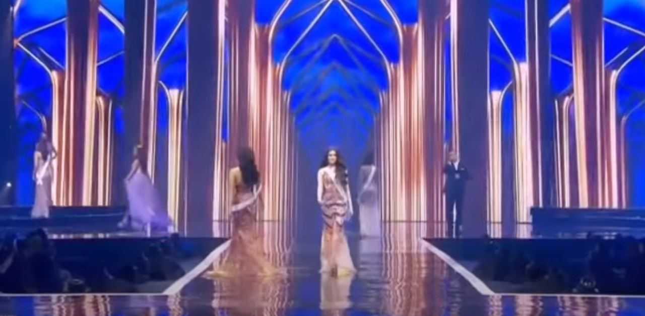 Contestants of the Miss Universe Indonesia 2023 pageant seen in this video screenshot.