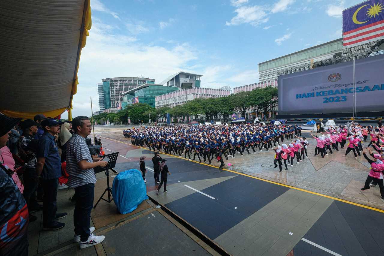 Communications and Digital Minister Fahmi Fadzil witnessing preparations for the 2023 National Day celebration at Putrajaya today, Aug 24. Photo: Bernama