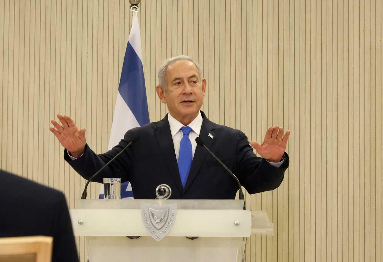 Israeli Prime Minister Benjamin Netanyahu attends a news conference with Cyprus President Nikos Christodoulides (not pictured) at the Presidential Palace in Nicosia, Cyprus, Sept 3. Photo: Reuters