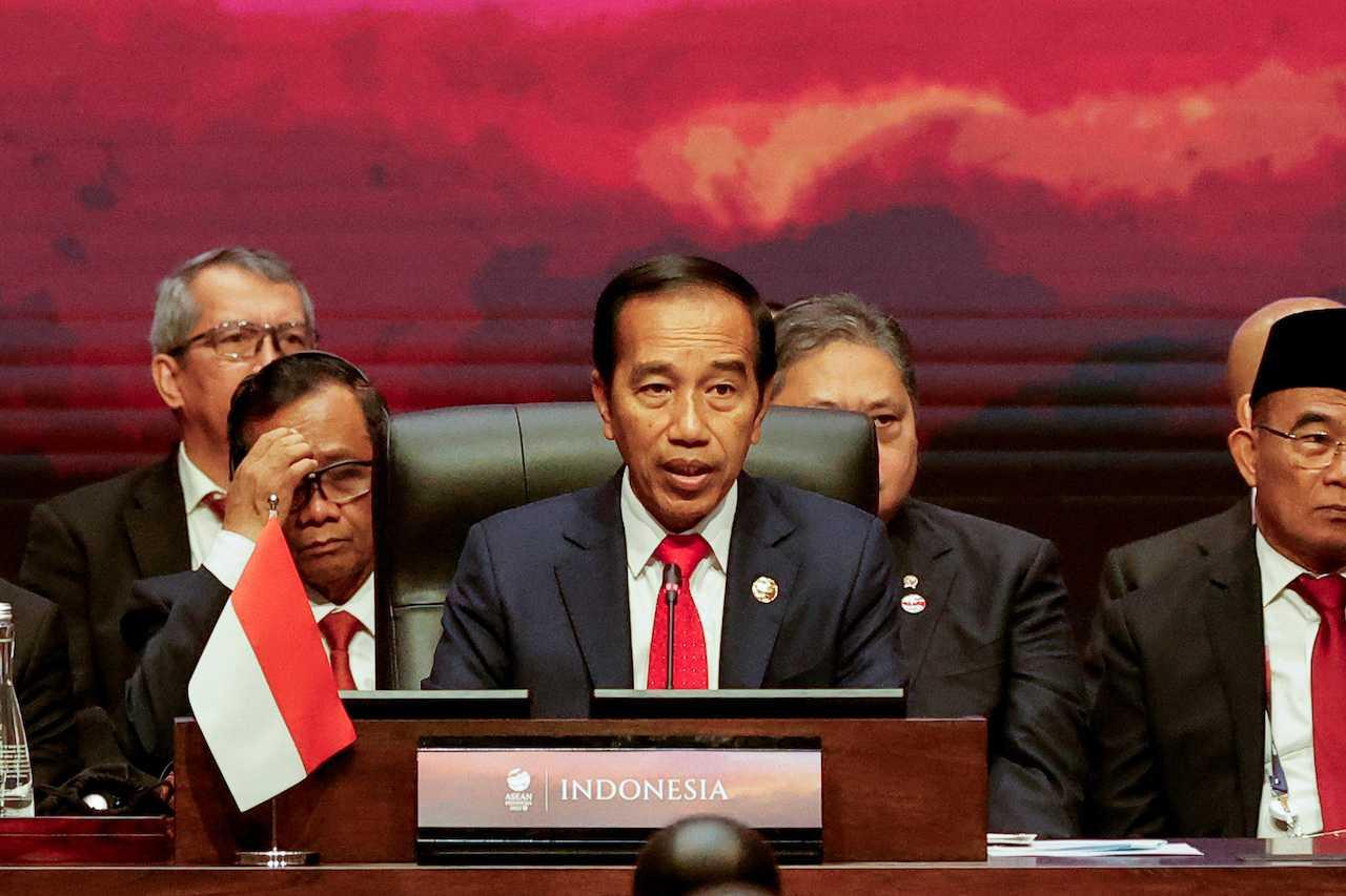 Indonesian President Joko Widodo delivers his remarks during the plenary session of the 43rd Asean Summit in Jakarta, Indonesia, Sept 5. Photo: Reuters