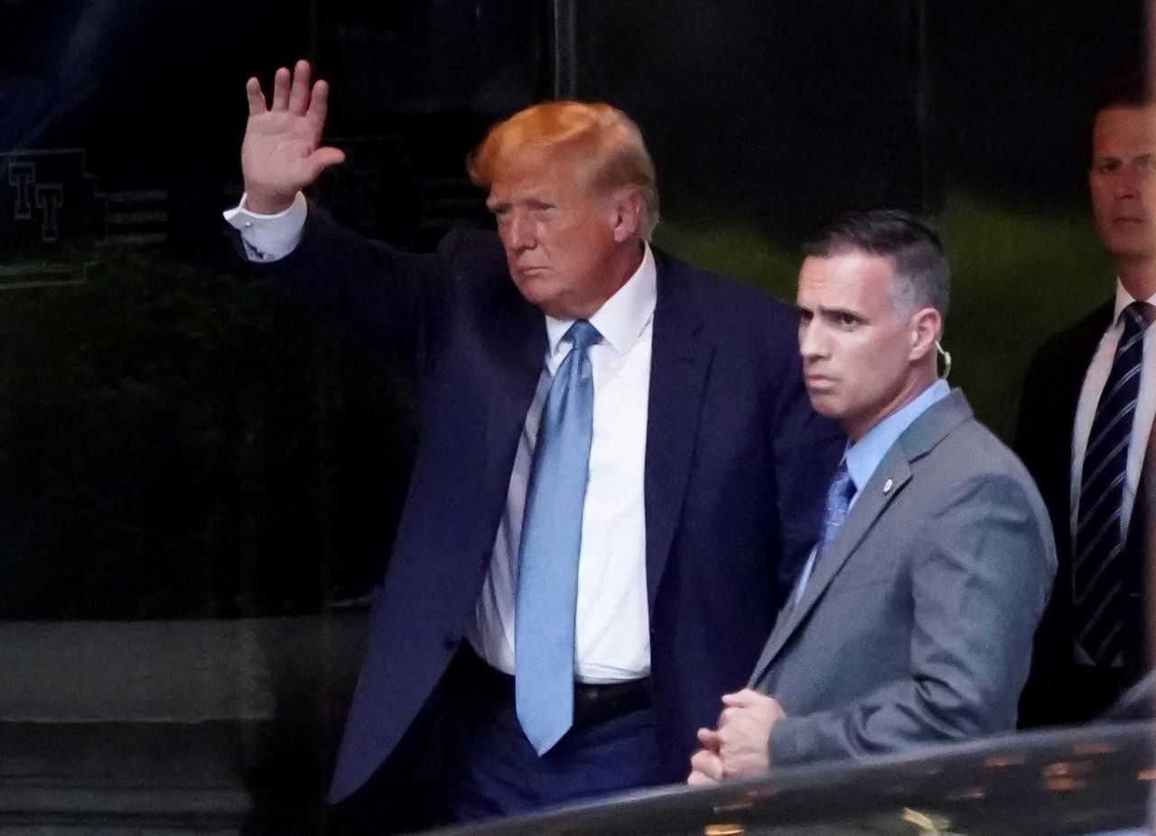 Former US president Donald Trump arrives at Trump Tower after giving a deposition to New York Attorney General Letitia James who sued him and his Trump Organization, in New York City, US, April 13. Photo: Reuters