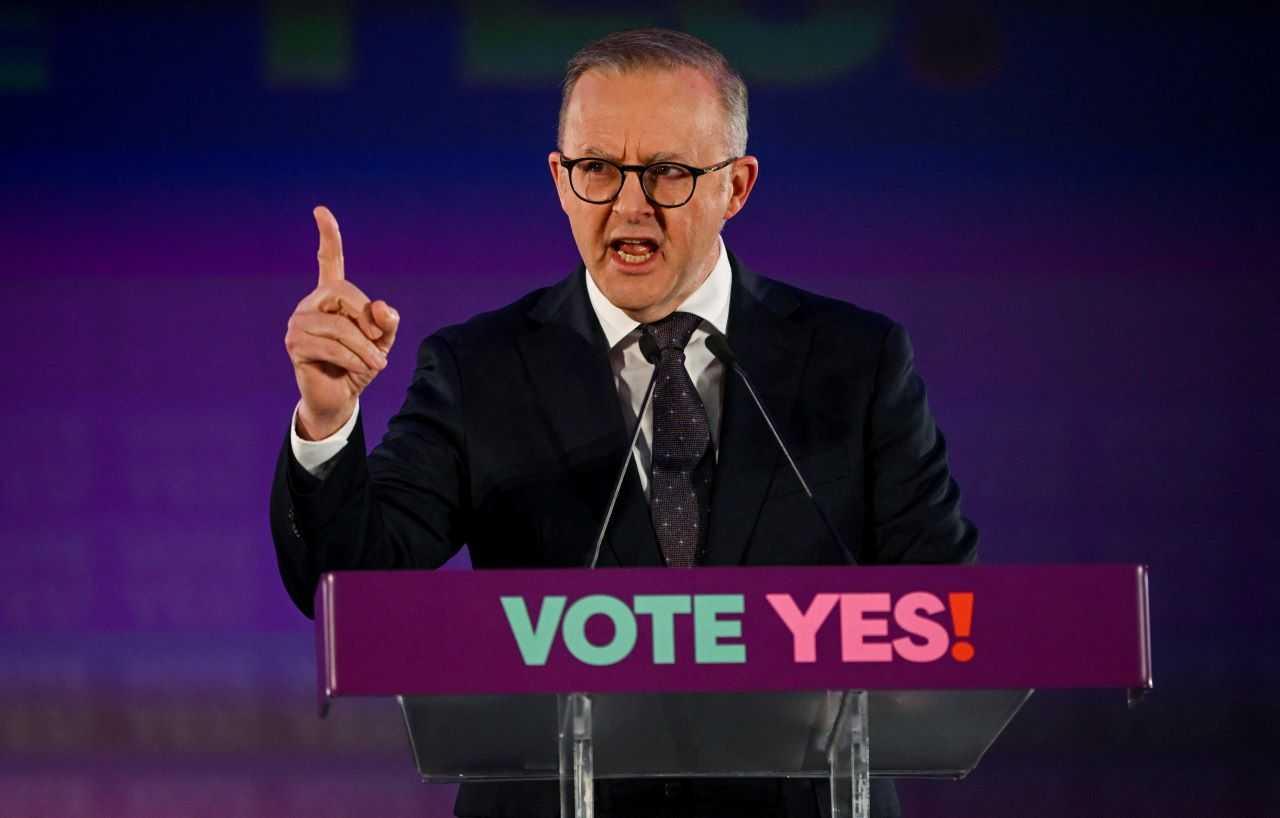 Prime Minister Anthony Albanese speaks during the Yes23 official campaign launch in Adelaide, Australia Aug 30. Photo: Reuters