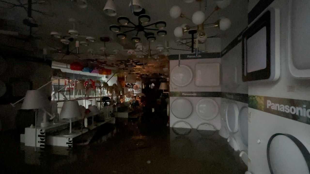 A view of a flooded store amid torrential rain in Hong Kong, China, Sept 8, in this still image obtained from social media video. Photo: Reuters