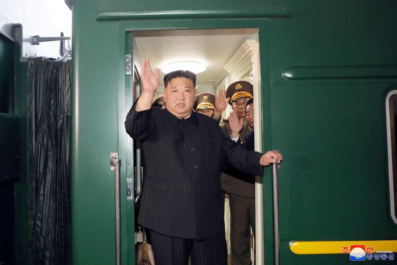 North Korean leader Kim Jong Un waves from a private train as he departs Pyongyang, North Korea, to visit Russia, Sept 10, in this image released by North Korea's Korean Central News Agency on Sept 12. Photo: Reuters