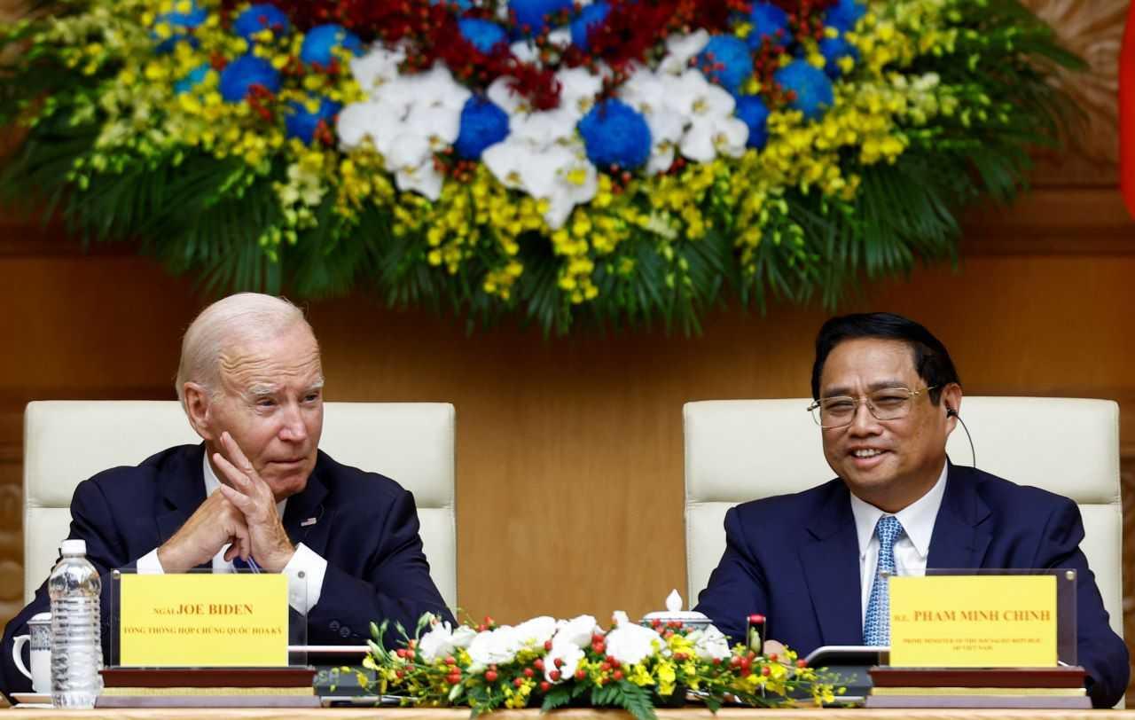 US President Joe Biden meets with Vietnam's Prime Minister Pham Minh Chinh in Hanoi, Vietnam, Sept 11. Photo: Reuters