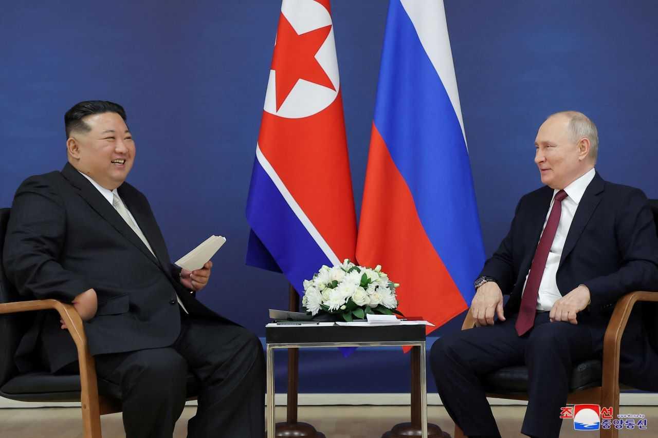 Russia's President Vladimir Putin and North Korea's leader Kim Jong Un attend a meeting at the Vostochny Cosmodrome in the far eastern Amur region, Russia, Sept 13, in this image released by North Korea's Korean Central News Agency. Photo: Reuters