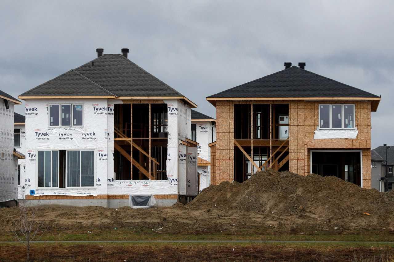 Houses are seen under construction in a neighbourhood of Ottawa, Ontario, Canada April 17. Photo: Reuters