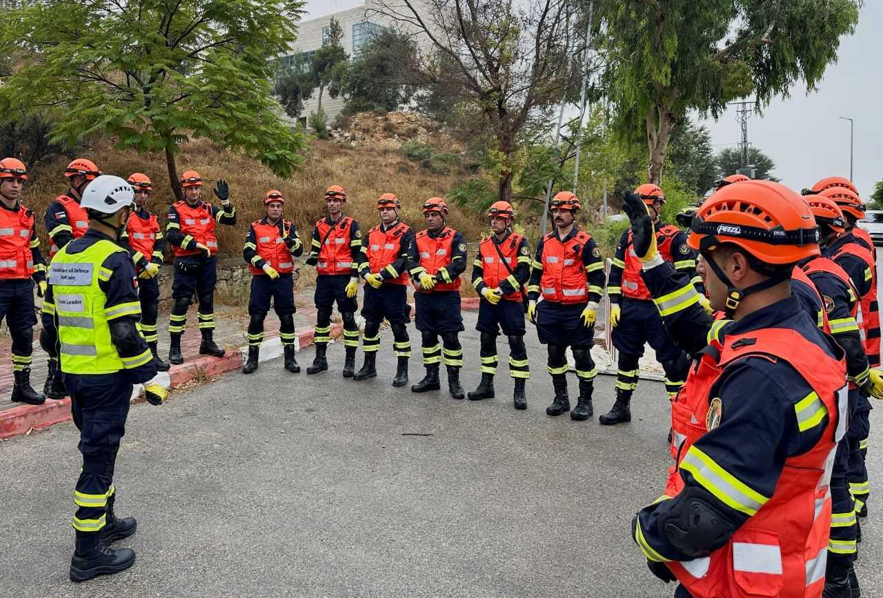 Palestinian rescue team takes instructions ahead of leaving to Libya for support and rescue following floods, in Ramallah in the Israeli-occupied West Bank Sept 13. Photo: Reuters