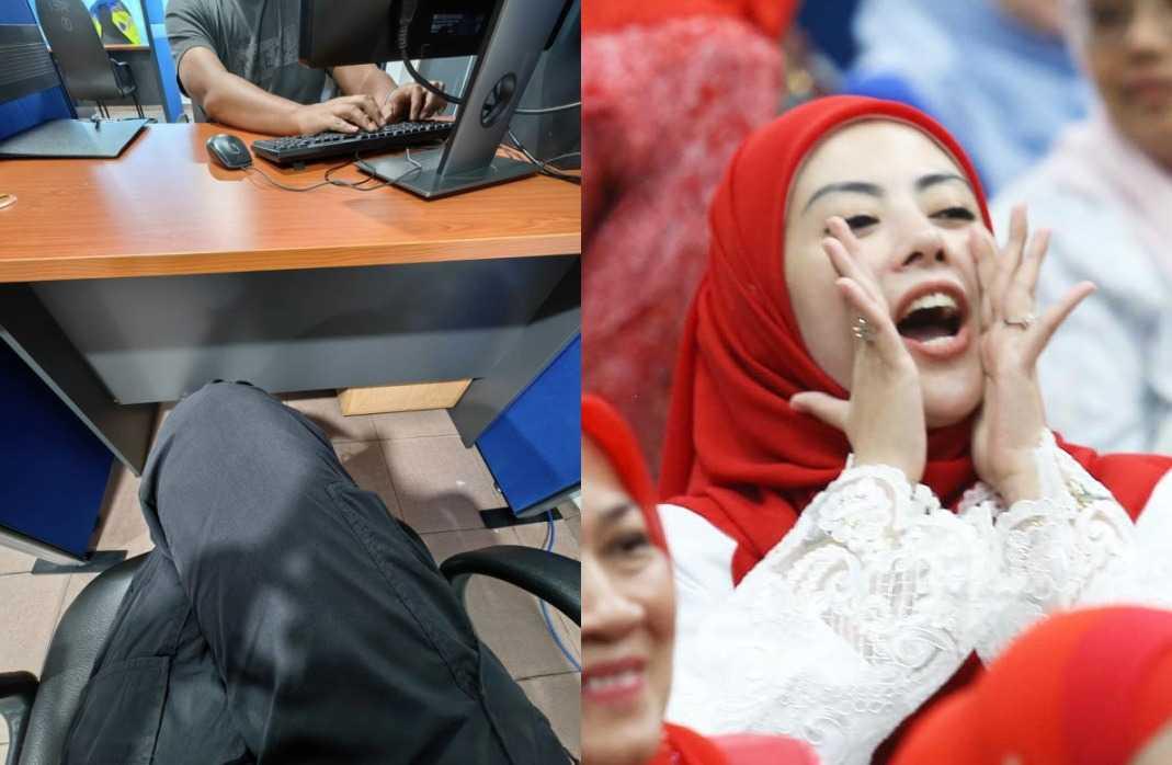 Nurulhidayah Ahmad Zahid (right), and a picture she shared on Facebook while having her statement taken at the police station over her report against Badrul Hisham Shaharin.