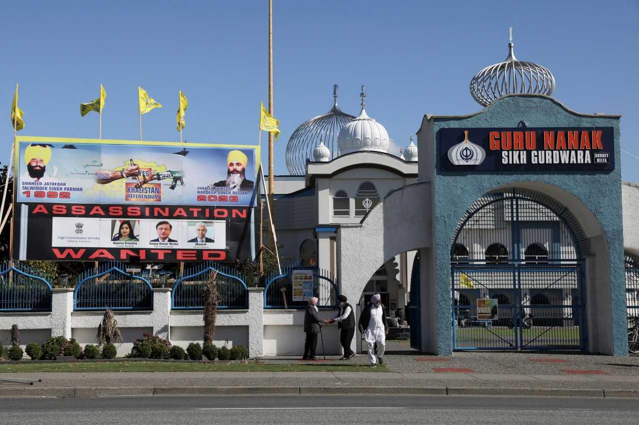 A sign outside the Guru Nanak Sikh Gurdwara temple is seen after the killing on its grounds in June of Sikh leader Hardeep Singh Nijjar, in Surrey, British Columbia, Canada Sept 18. Photo: Reuters