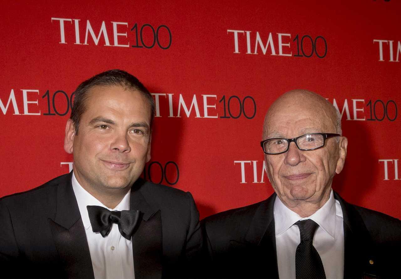 Rupert Murdoch (right) and Lachlan Murdoch arrive for the TIME 100 Gala in New York, April 21, 2015. Photo: Reuters
