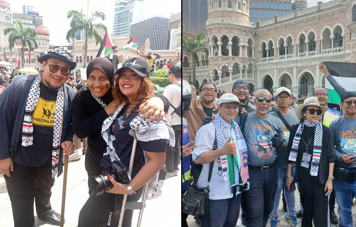 Participants smile during a protest organised by NGO Viva Palestina Malaysia to condemn Israeli aggression in Gaza, at which placards condemning the leaders of Israel and US were barred. Photo: VPM Facebook