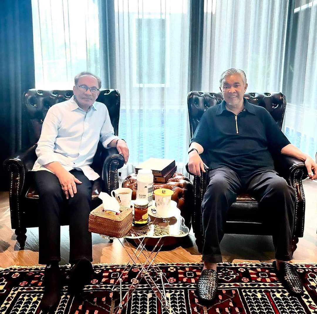 Prime Minister Anwar Ibrahim with his deputy Ahmad Zahid Hamid, who was instrumental in bringing the PKR leader to power last year. Photo: Facebook 
