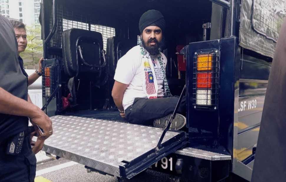 Pro-Palestine activist Harmit Singh arrested by police for going 'too close' to the US embassy in Kuala Lumpur on Feb 24. Photo: Facebook