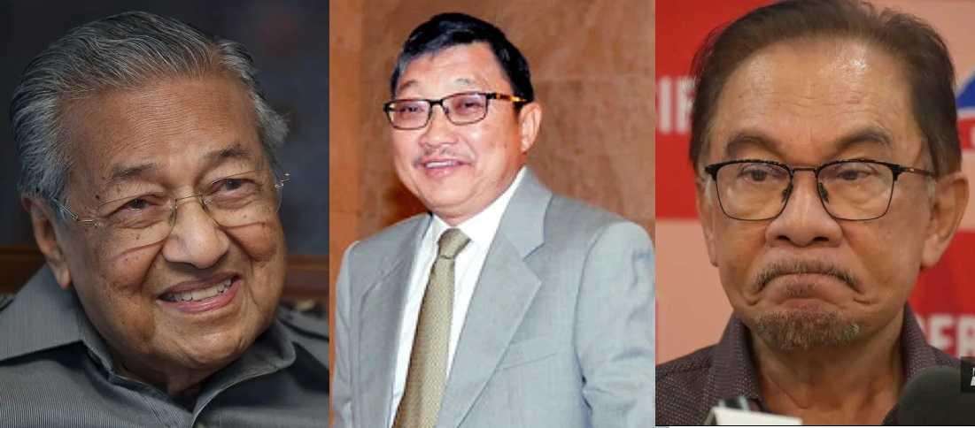 Dr Mahathir Mohamad reminds Anwar Ibrahim of a statutory declaration by former assistant governor of Bank Negara Malaysia, Abdul Murad Khalid (centre).
