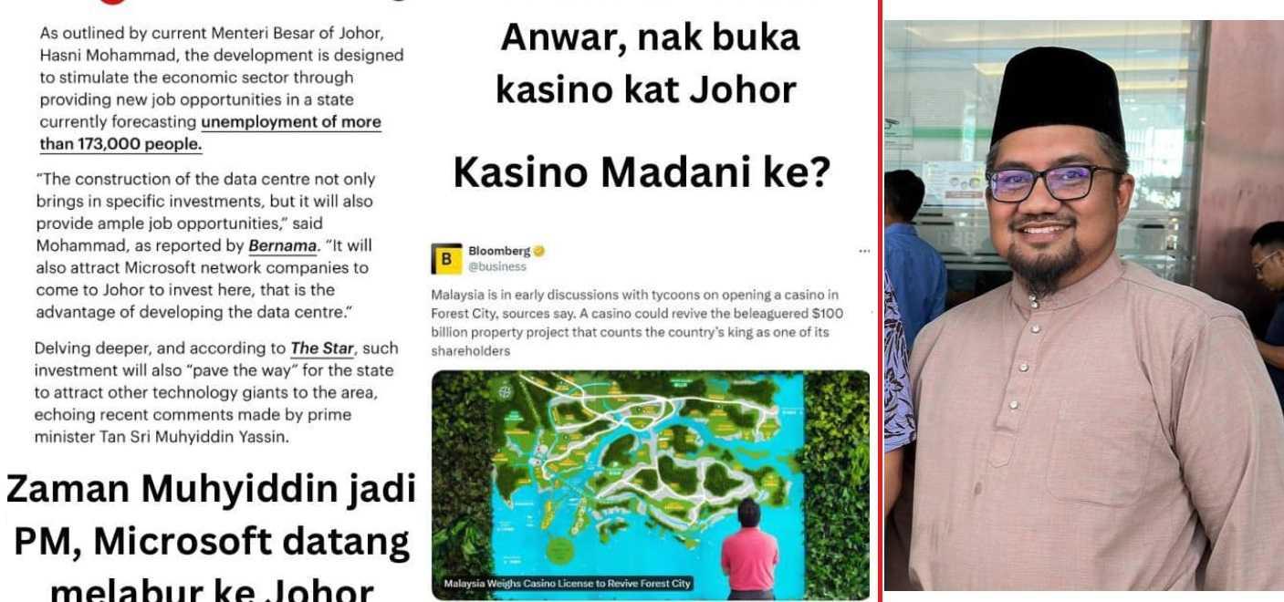 Badrul Hisham Shahrin (right) with a screenshot of a Facebook posting commenting on a recent Bloomberg news report.