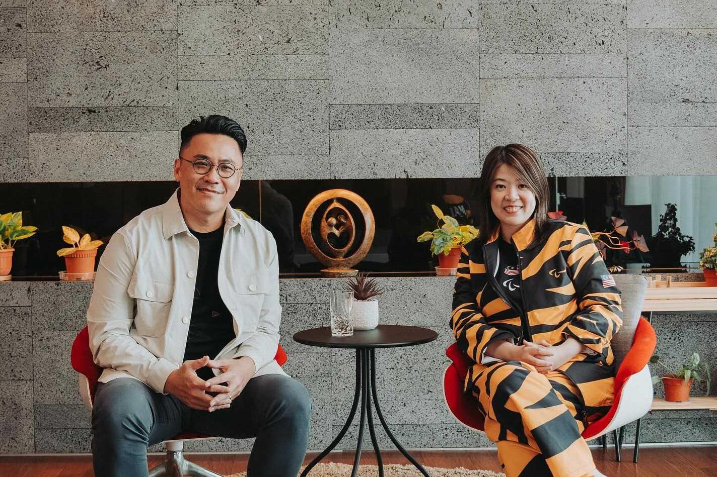 Chia Yeo Bee Sean appears on a podcast wearing a tracksuit designed by her team for national paralympic athletes. Photo: Facebook