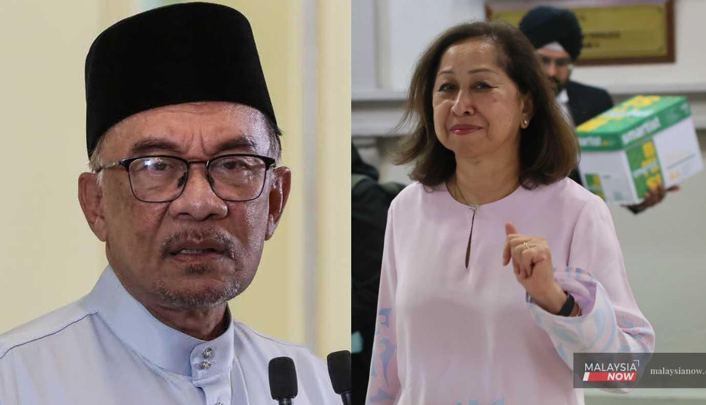 Anwar Ibrahim and Na'imah Abdul Khalid, the widow of the late Daim Zainuddin, the former finance who has been a target of attacks from the prime minister.