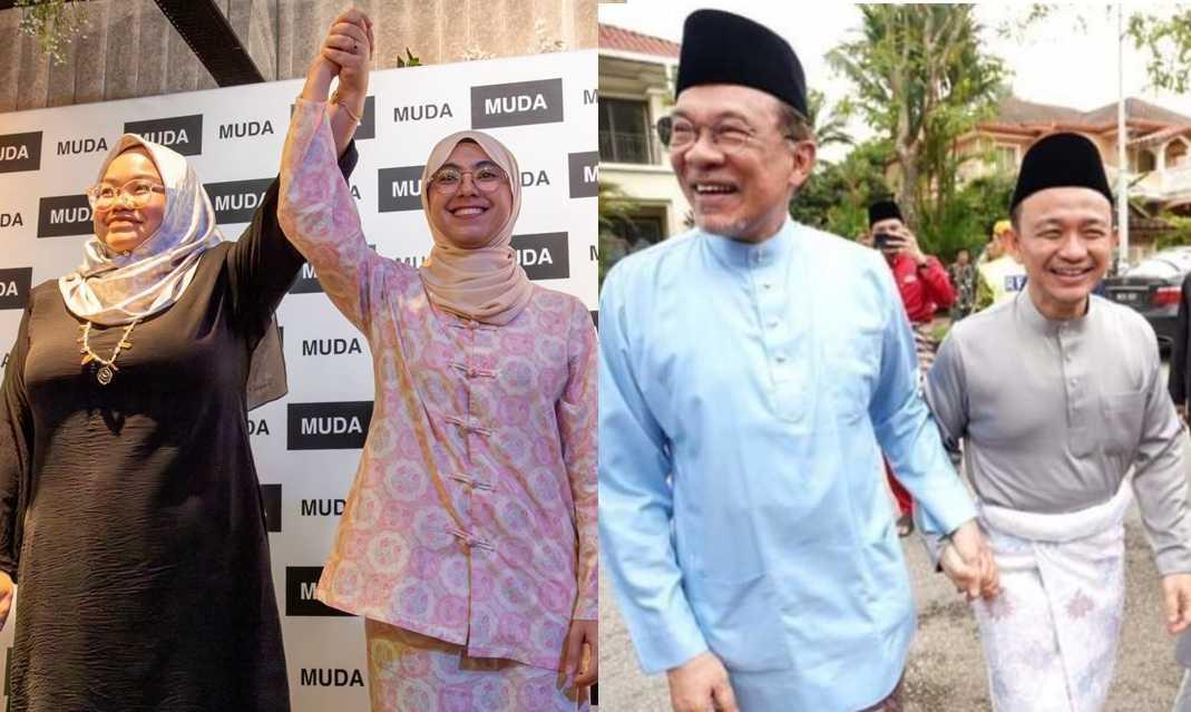 Maszlee Malik, a loyalist of Anwar Ibrahim (pic, right) faces Muda's Rashifa Aljunied, seen here with her party president Amira Aisya Abd Aziz.