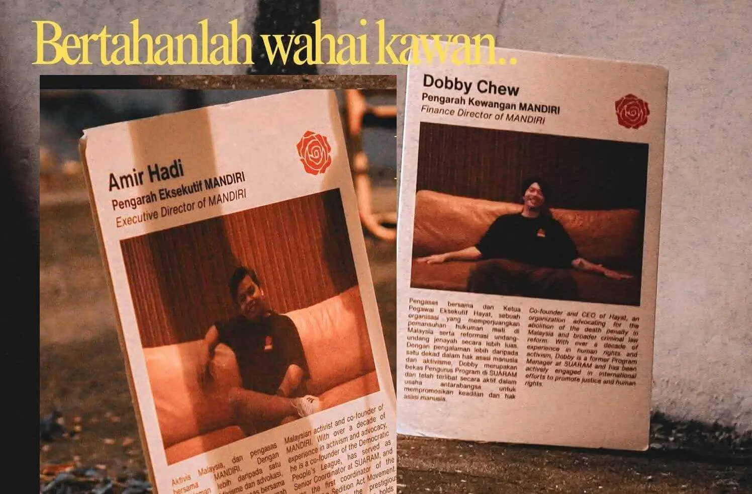 Poster menyatakan solidariti terhadap Amir Hadi dan Dobby Chew, aktivis yang dituduh dengan pengubahan wang haram susulan kempen memburuk-burukkan mereka yang turut diulangi seorang pembantu Perdana Menteri Anwar Ibrahim.