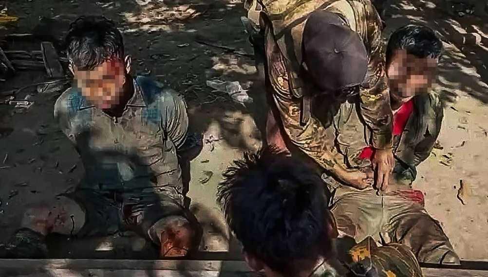Two detained anti-junta fighters before they were burnt alive by government troops in public in a village in Magwe in 2024. The Myanmar junta continues to perpetrate serious war crimes even as it seeks political recognition from Asean neighbours. Photo: The Irrawaddy