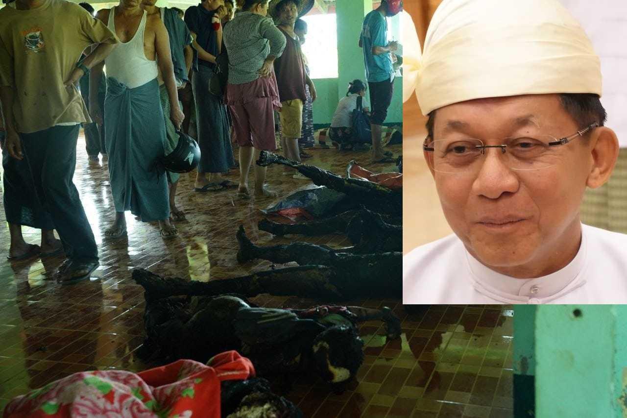 Myanmar leader Min Aung Hlaing (inset) has continued with the junta's decades old brutal campaign against Rohingya Muslims, including a recent airstrike on a crowded market that killed at least 50 people, many of them women and children.