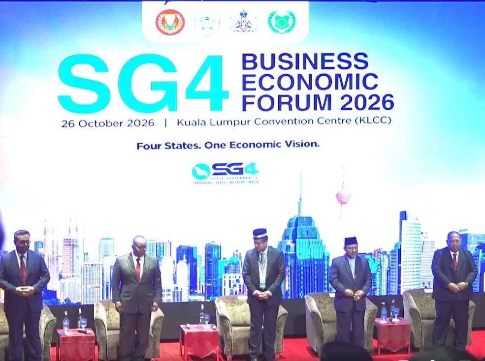 (From left) SG4 chairman Hail Hilman with leaders from each member state: Kedah MB Sanusi Md Nor, Terengganu MB Ahmad Samsuri Mokhtar, Kelantan Deputy MB Fadzli Hassan and Perlis MB Abu Bakar Hamzah, at the SG4 Business Economic Forum 2026 in Kuala Lumpur.