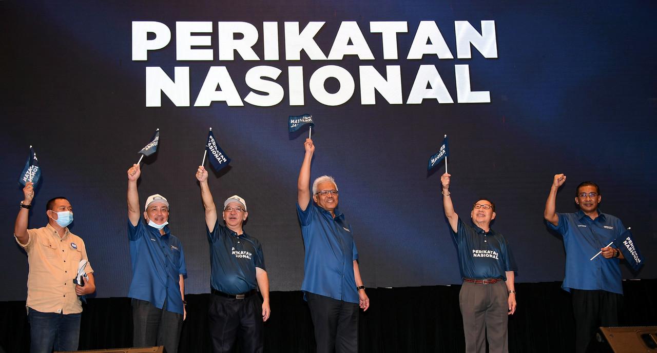 Perikatan Nasional leaders at an event in Sabah ahead of the state election on Sept 26. Photo: Bernama