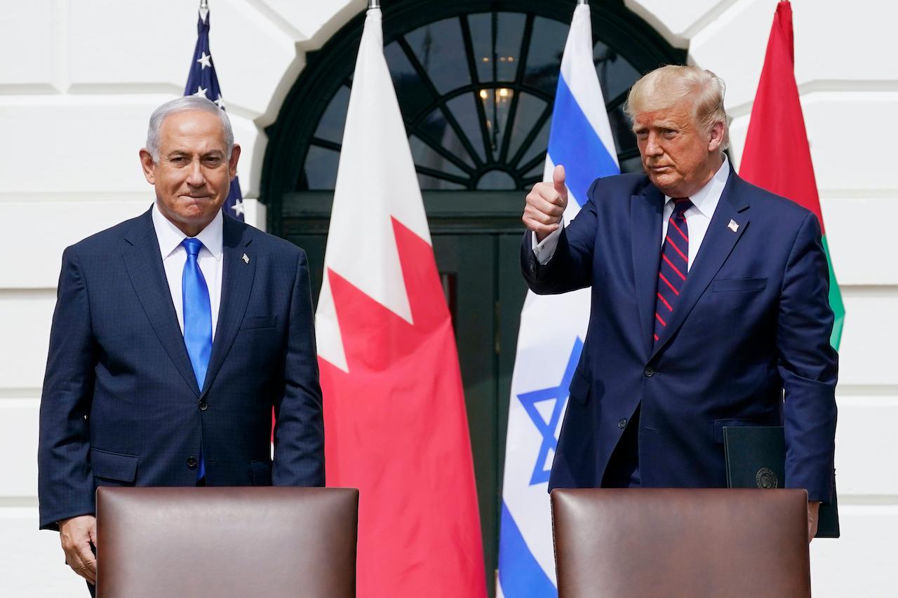 President Donald Trump and Israeli Prime Minister Benjamin Netanyahu, during the Abraham Accords signing ceremony at the White House, Sept 15, 2020. Photo: AP