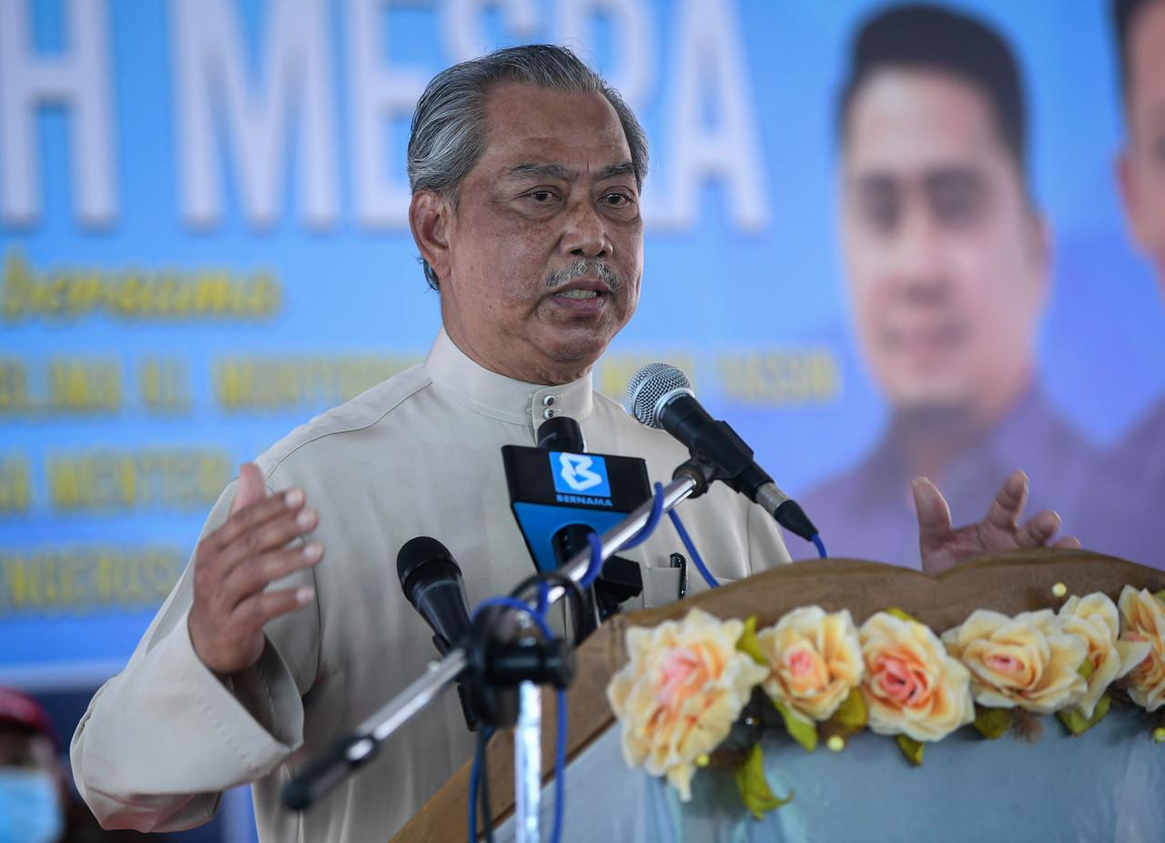 Prime Minister Muhyiddin Yassin speaks at an event in Sabah today ahead of the state polls. Photo: Bernama