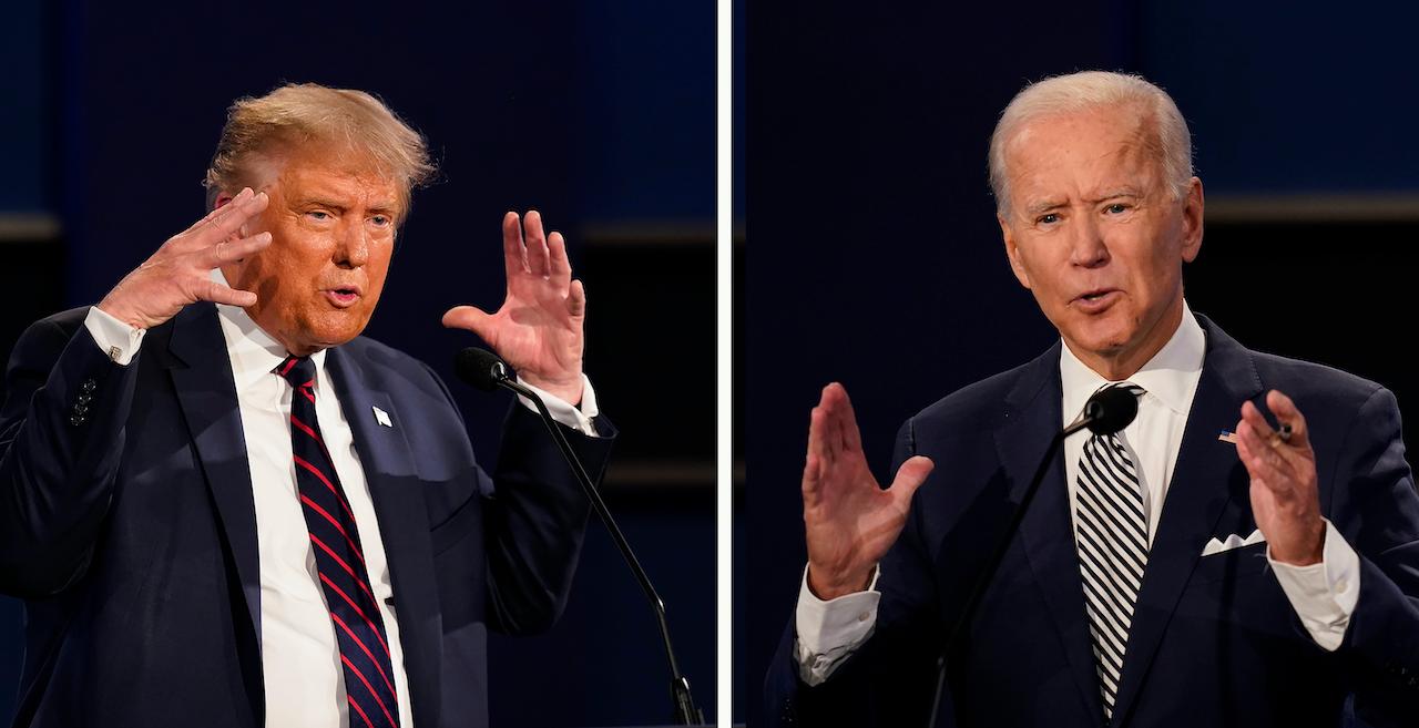 President Donald Trump (left) and former vice-president Joe Biden during the first presidential debate on Sept 29, at Case Western University and Cleveland Clinic, in Cleveland, Ohio. Photo: AP