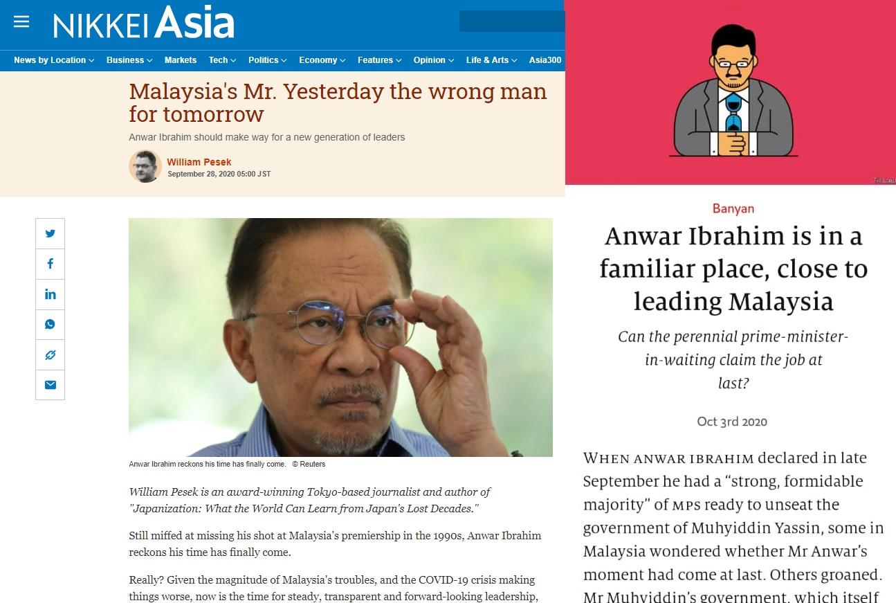 Recent analyses by the Economist and Nikkei Asian Review of Anwar Ibrahim's efforts to secure the country's top job.