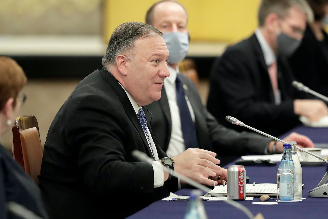 US Secretary of State Mike Pompeo speaks during the Quad ministerial meeting in Tokyo on Oct 6. Photo: AP