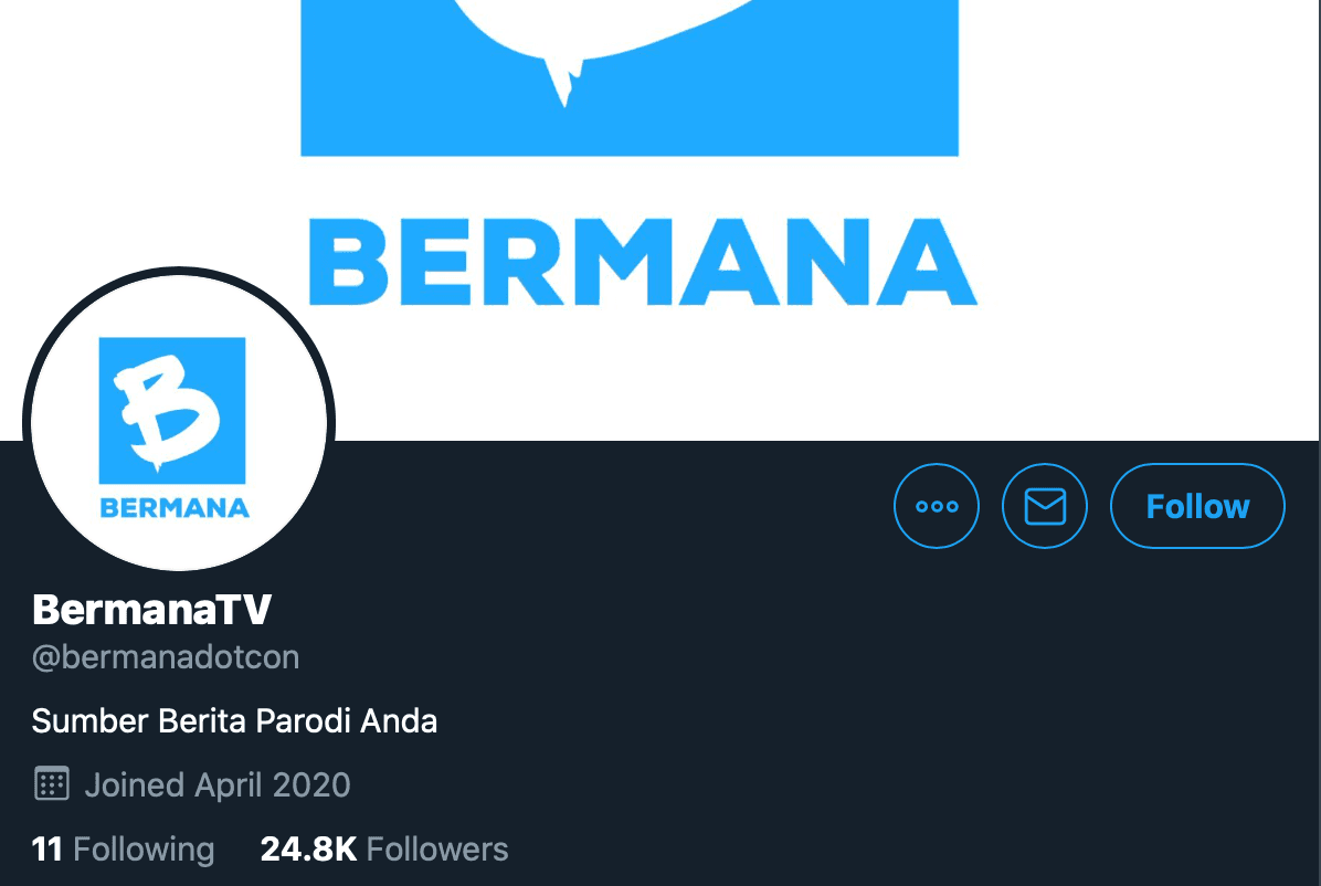 The BERMANA Twitter account, cited by MCMC as among problematic parody accounts in the country.