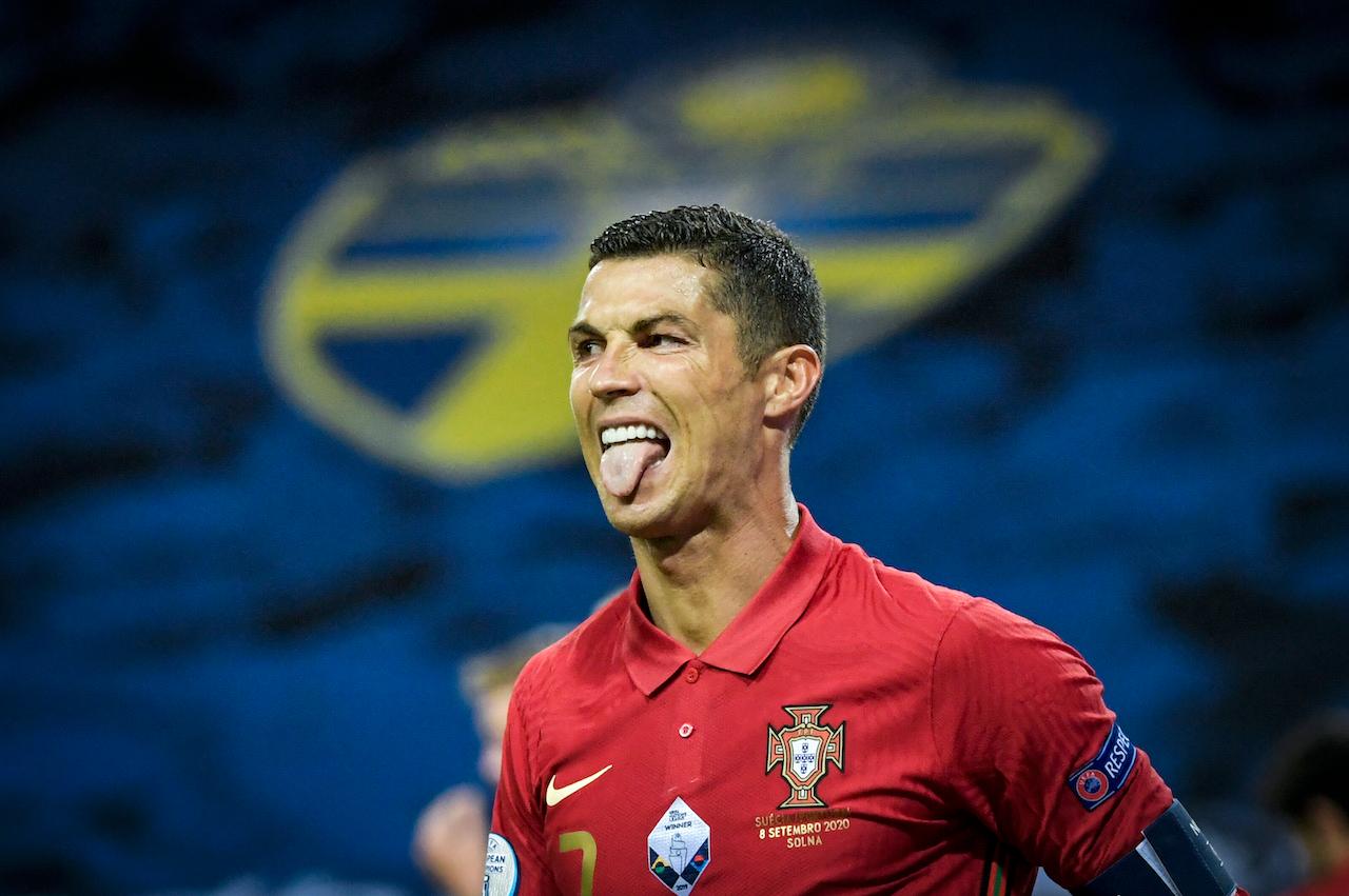 Portugal's Cristiano Ronaldo sticks out his tongue during the Portugal against Sweden UEFA Nations League football match in Stockholm, Sweden on Sept 8. Photo: AP