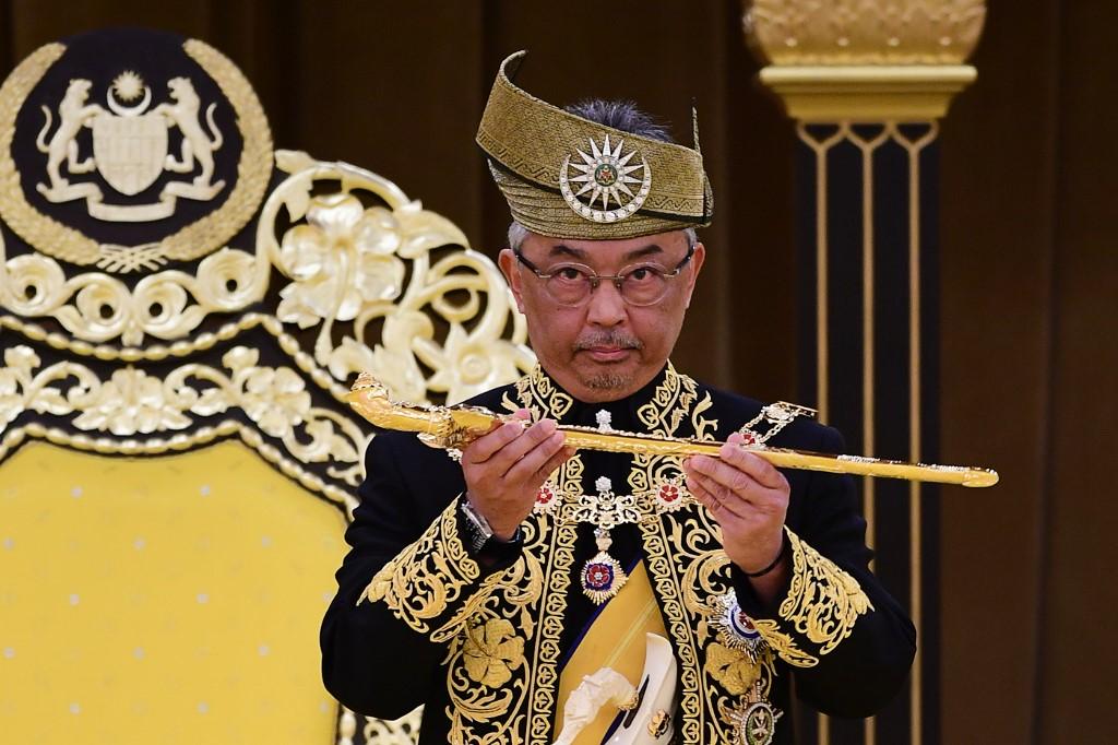 Yang di-Pertuan Agong Sultan Abdullah Sultan Ahmad Shah at his royal coronation at Istana Negara in Kuala Lumpur. Under the Federal Constitution, the king has the power to declare an emergency without dissolving Parliament. Photo: AFP