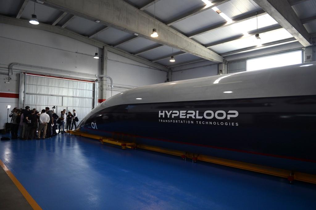 A full-scale passenger Hyperloop capsule is presented by Hyperloop Transportation Technologies in El Puerto de Santa Maria in this file photo dated Oct 2, 2018. Photo: AFP